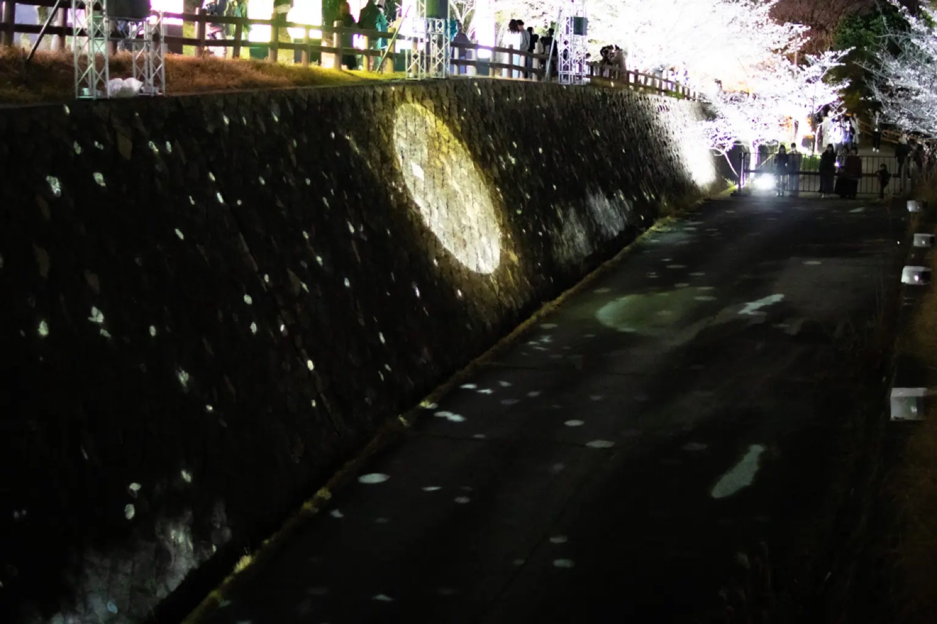 石垣に月の投影